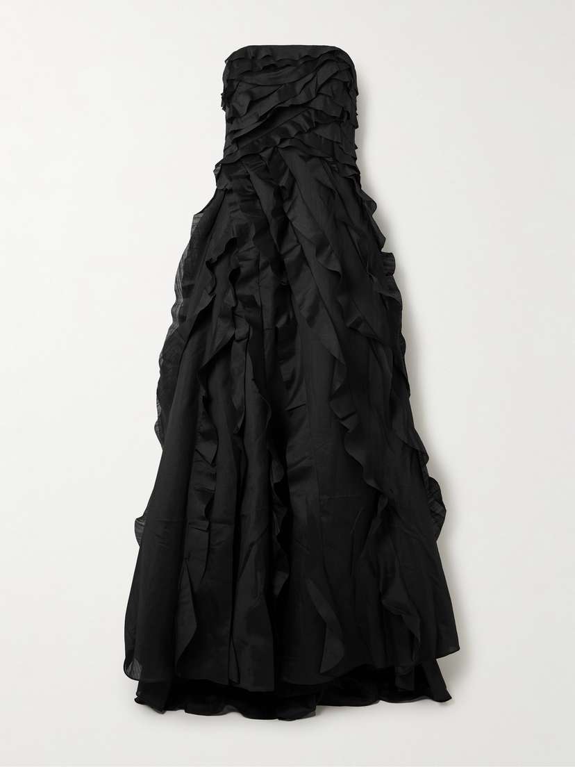 Aje Allairie Strapless Ruffled Shirred Faille Gown