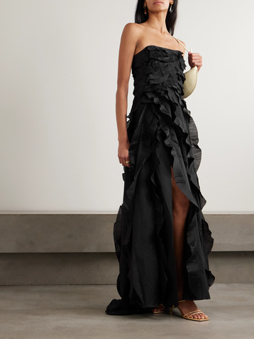 Aje Allairie strapless ruffled shirred faille gown