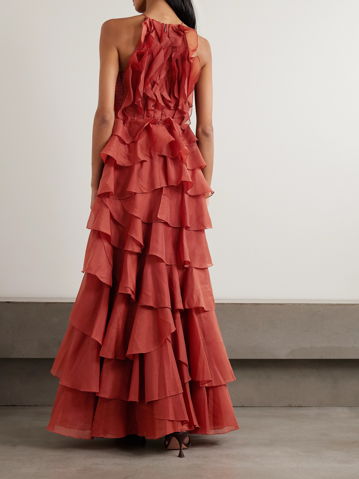 Aje Cleo Bead-embellished Ruffled Tiered Organza Gown In Red