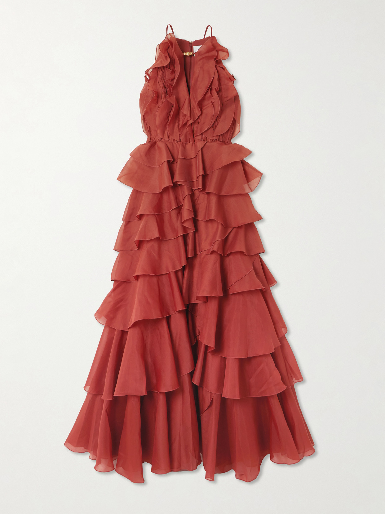 Aje Cleo Bead-embellished Ruffled Tiered Organza Gown In Red