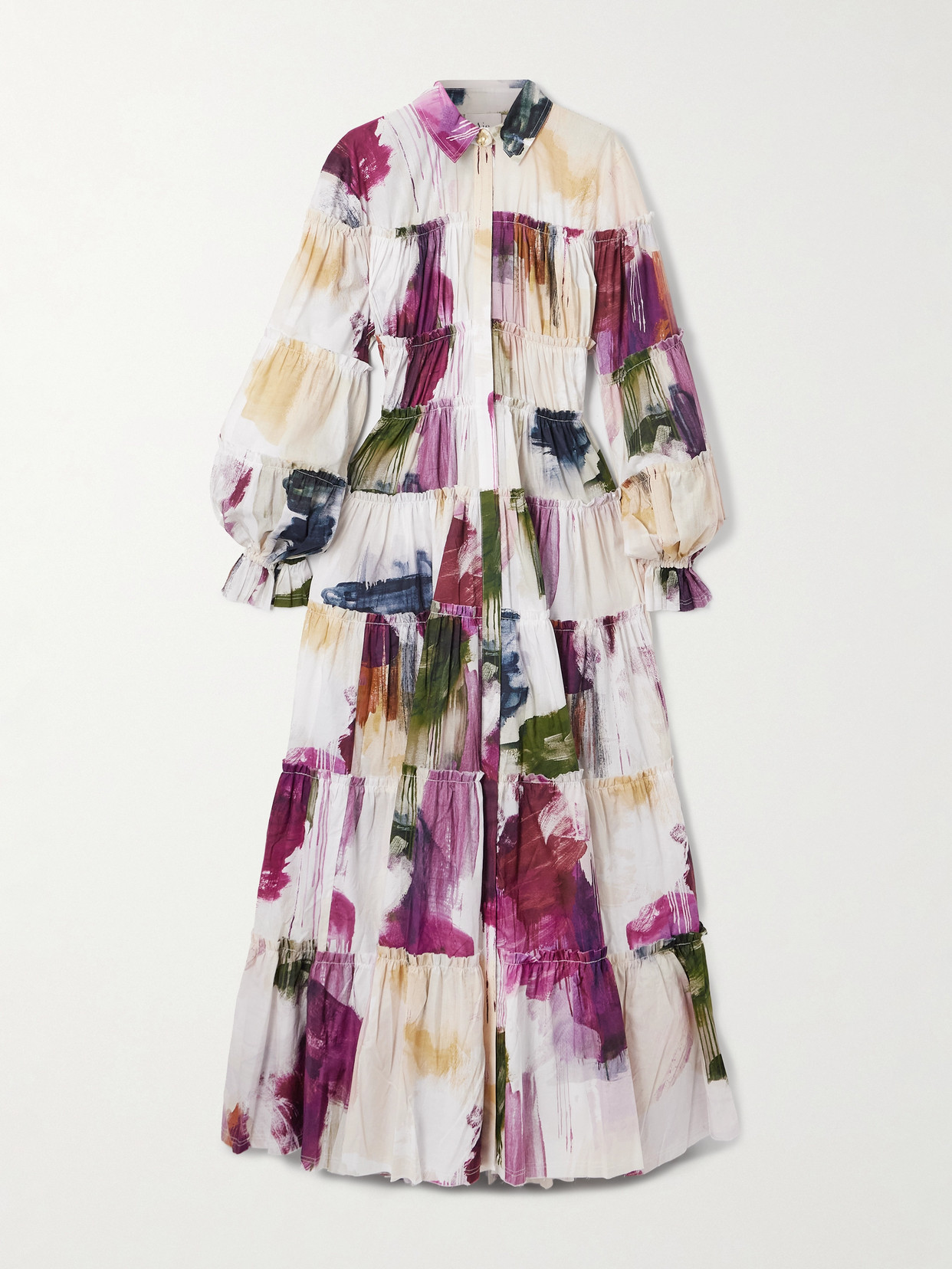 Aje - Cait Open-back Tiered Printed Cotton Maxi Dress - Cream