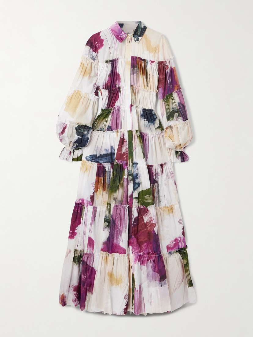 Aje Cait Open-back Tiered Printed Cotton Maxi Dress