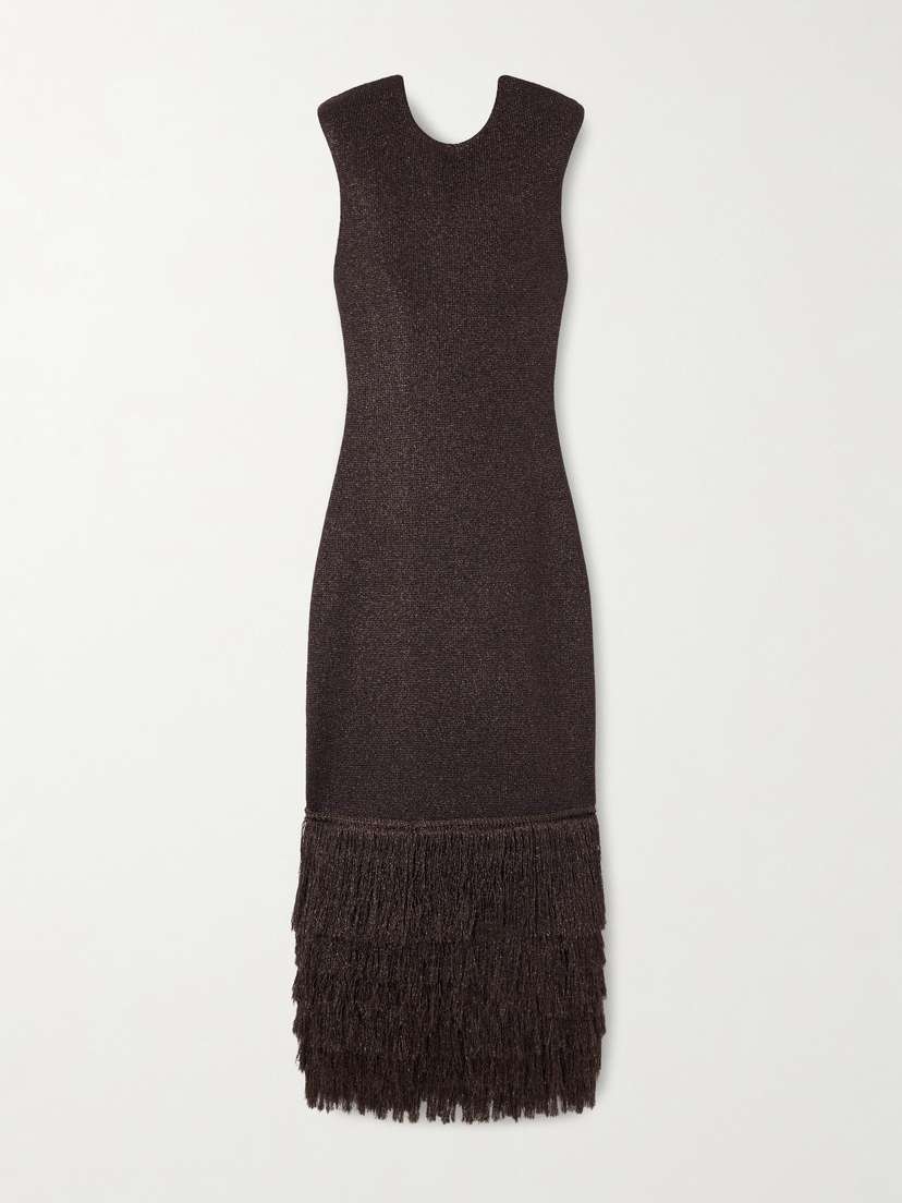 Aje Breeze Fringed Metallic Knitted Midi Dress