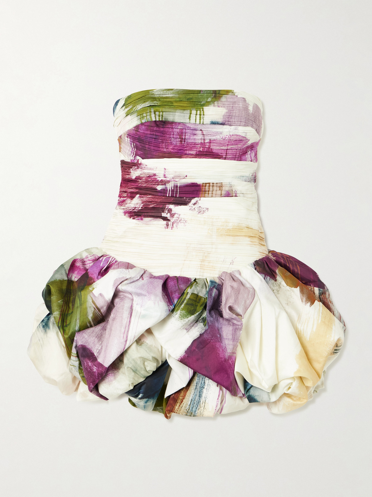 Aje Violette Strapless Ruched Floral-print Cotton Mini Dress In Multi