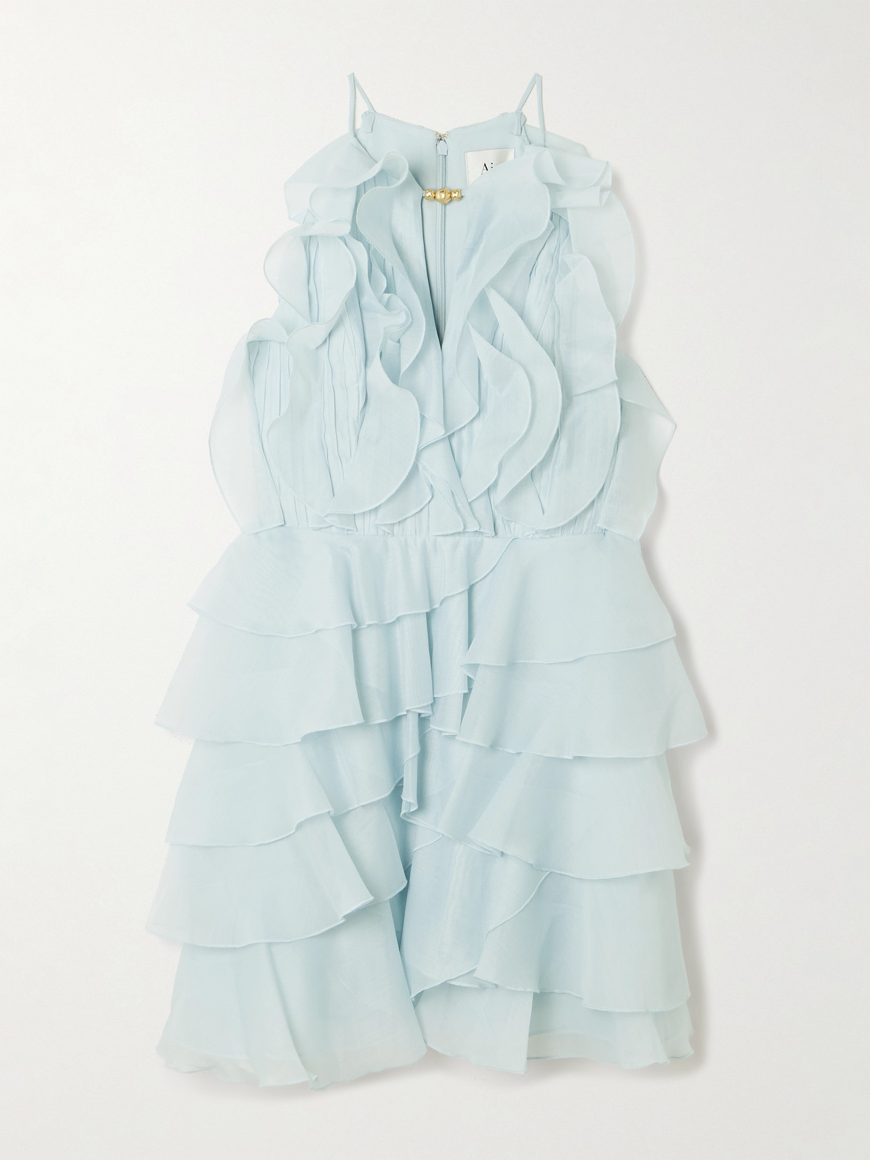 Aje Cleo Embellished Ruffled Organza Mini Dress In Blue