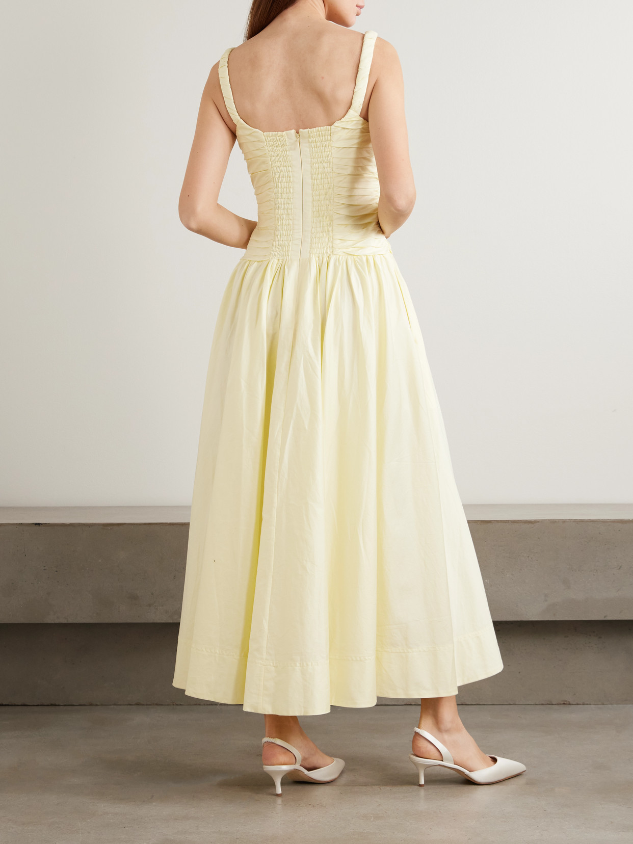 Aje Star Pleated Cotton-poplin Midi Dress In Yellow