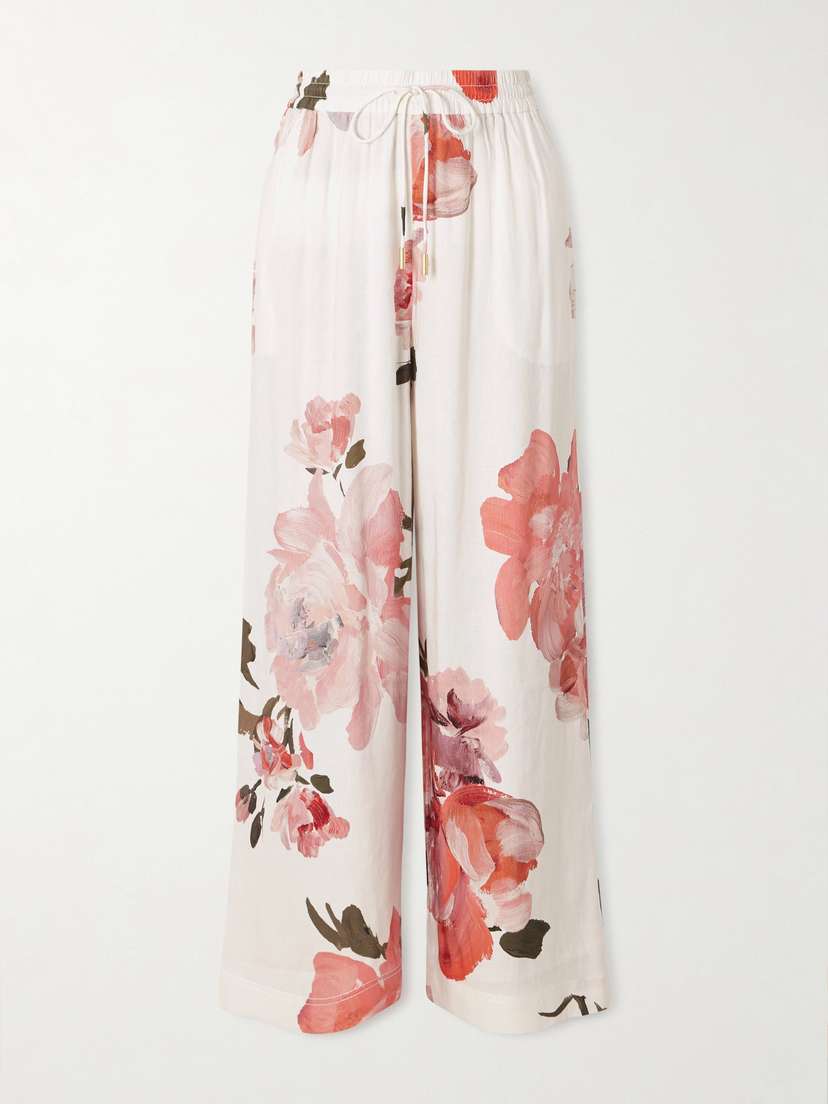 Aje Vacation Floral-print Linen-blend Wide-leg Pants