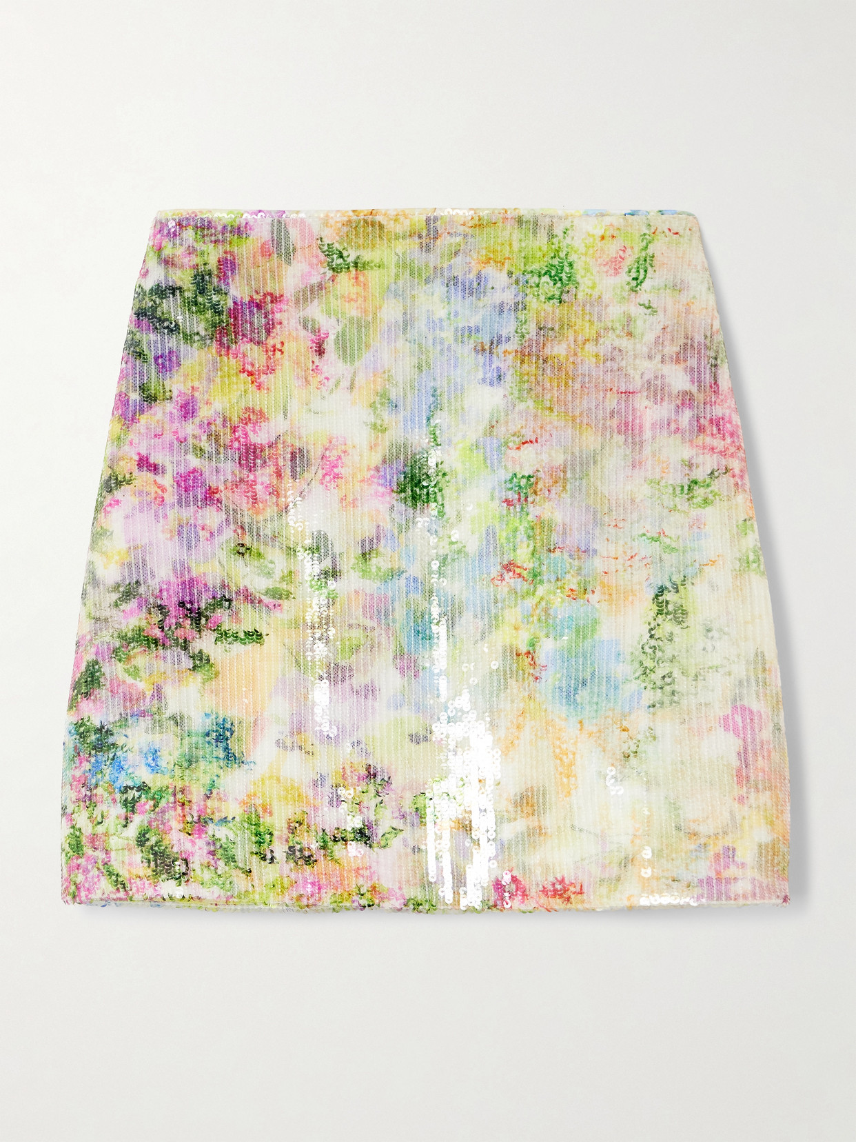 Aje Dahlia Floral-print Sequined Mesh Mini Skirt In Green