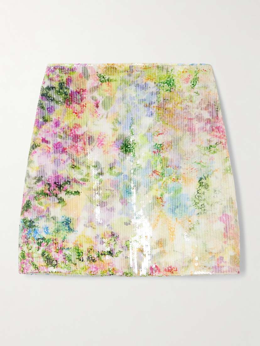 Aje Dahlia Floral-print Sequined Mesh Mini Skirt