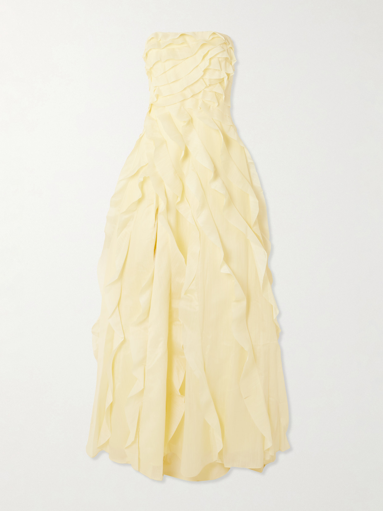 Aje Allairie Strapless Ruffled Shirred Faille Gown In Yellow