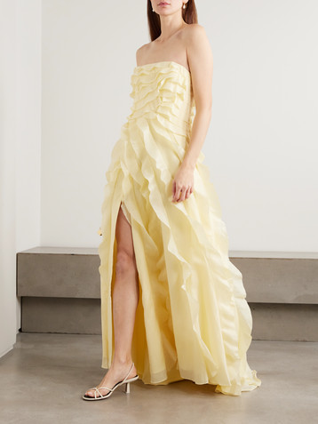 Aje Allairie strapless ruffled shirred faille gown
