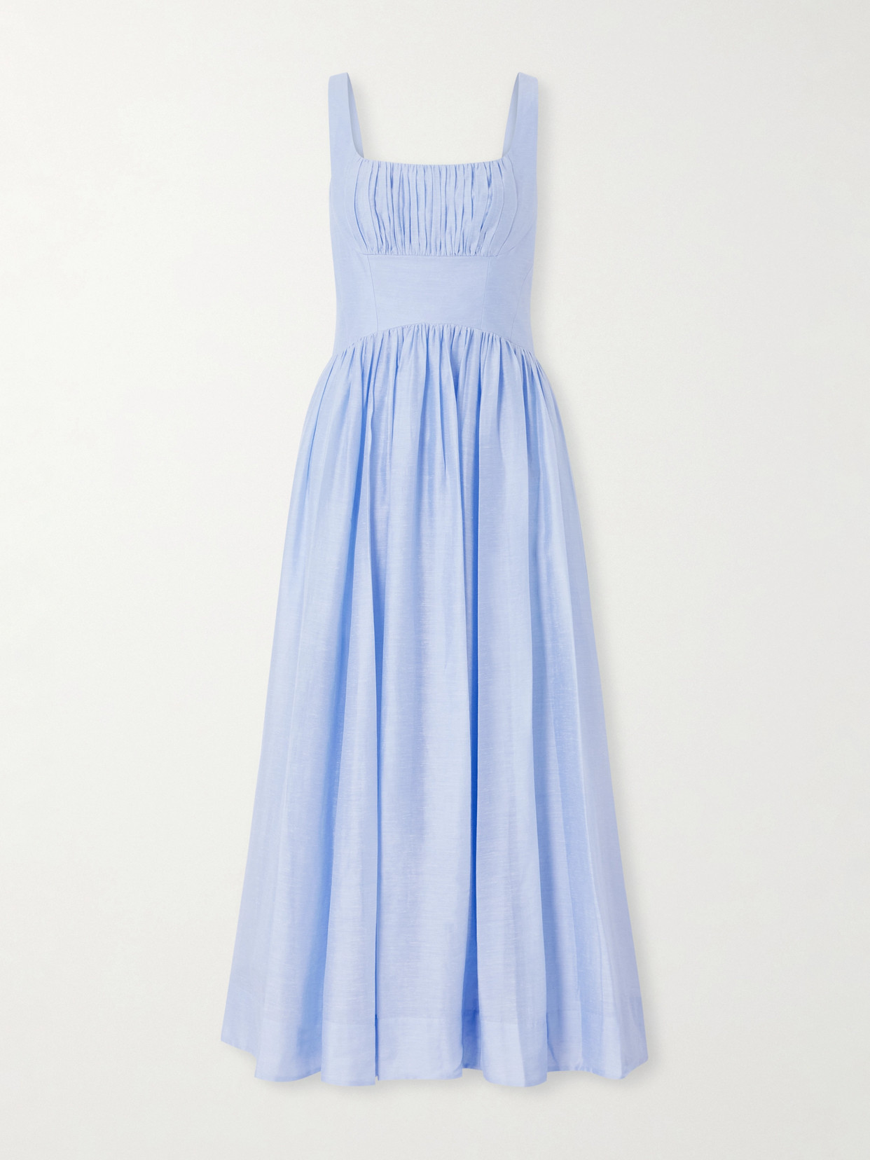 Aje Mist Pleated Paneled Lyocell-blend Midi Dress In Blue