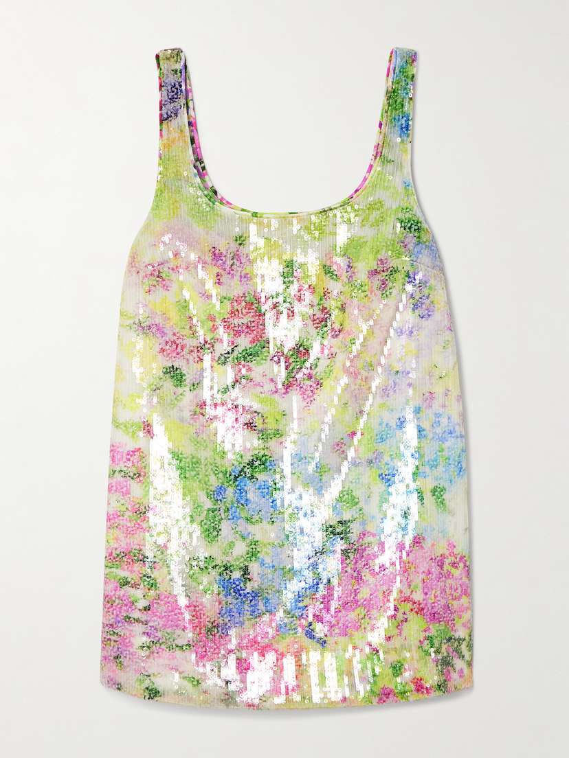 Aje Dahlia Floral-print Sequined Mesh Mini Dress