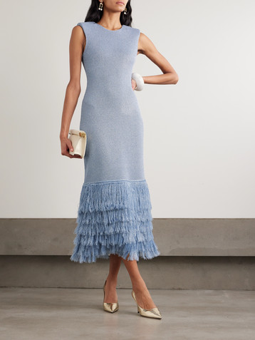 Aje Breeze fringed metallic knitted midi dress