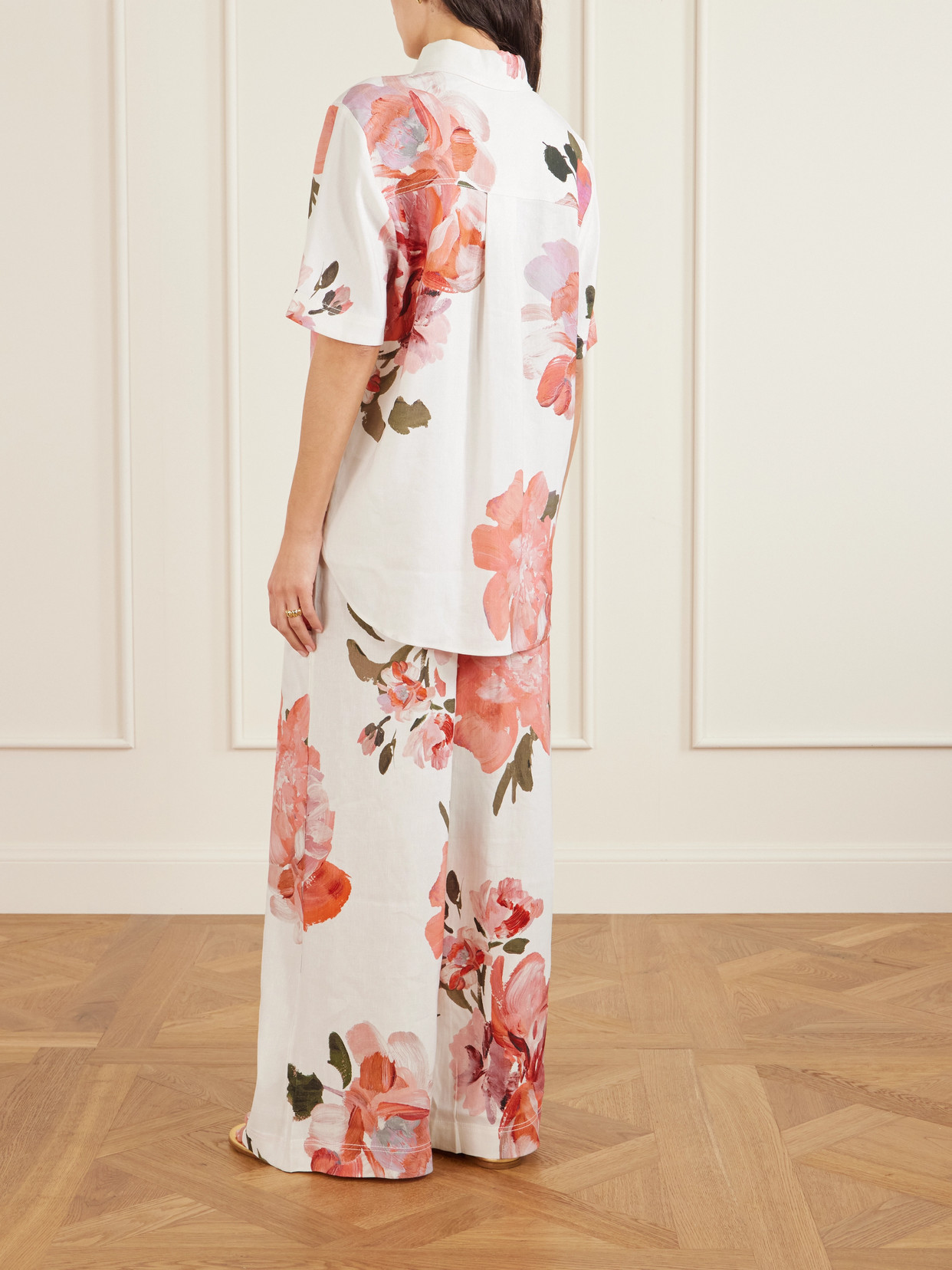 Aje Vacation Floral-print Linen-blend Shirt In Multi