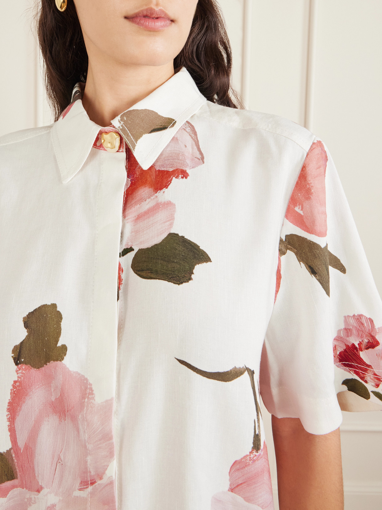 Aje Vacation Floral-print Linen-blend Shirt In Multi