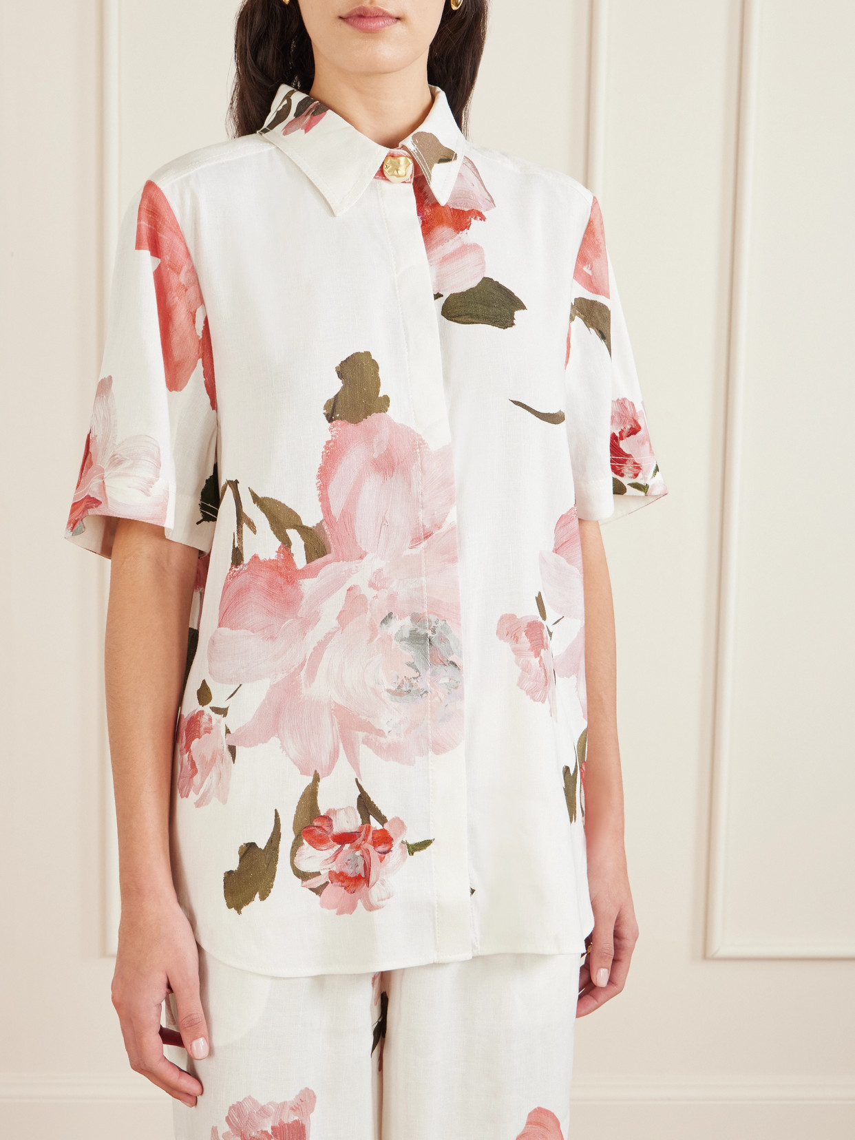 Aje Vacation Floral-print Linen-blend Shirt In Multi