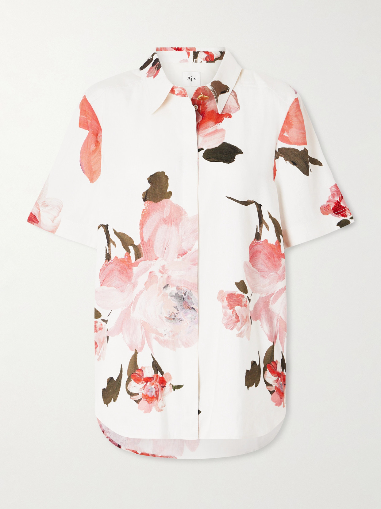 Aje Vacation Floral-print Linen-blend Shirt In Multi