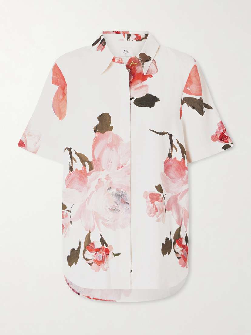 Aje Vacation Floral-print Linen-blend Shirt