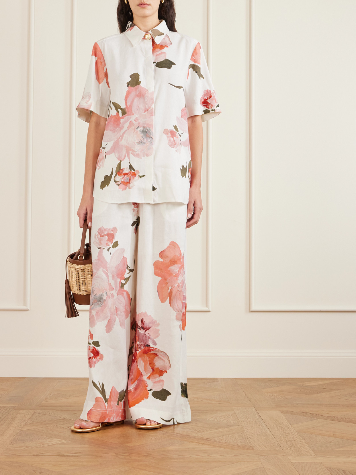 Aje Vacation Floral-print Linen-blend Shirt In Multi