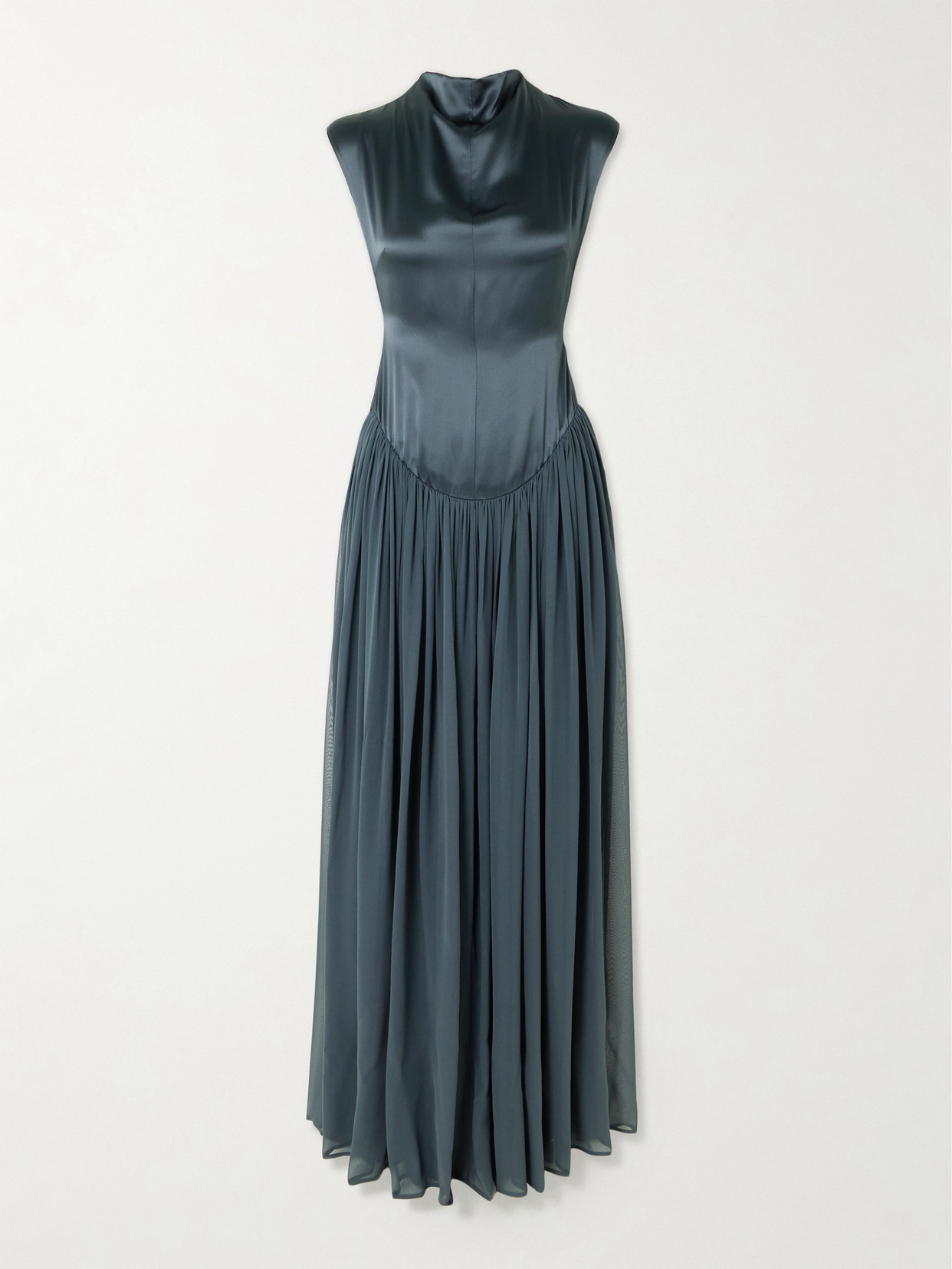 Tove Sabi Gathered Silk-satin And -chiffon Gown In Gray