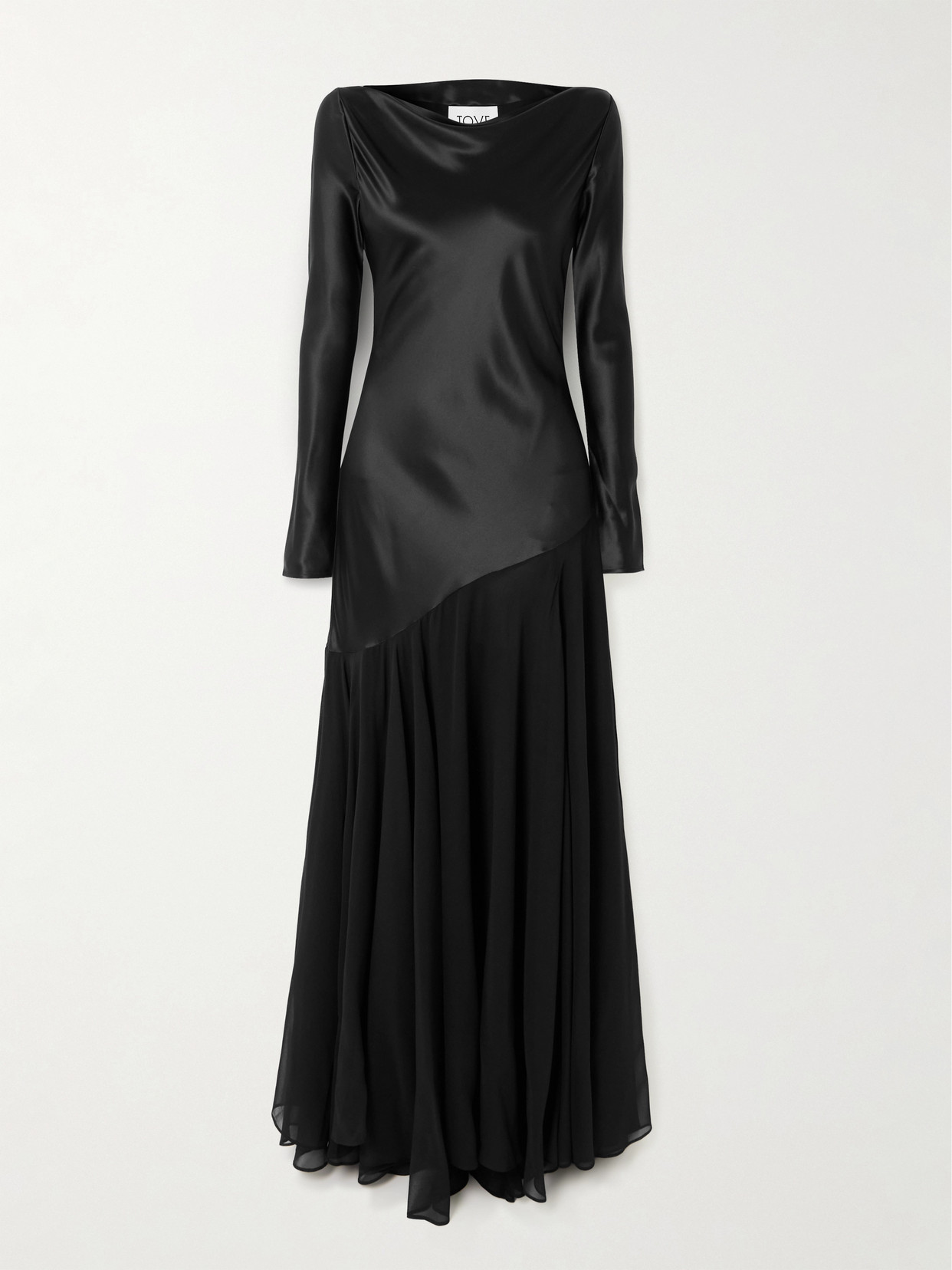 Tove Cordelia Silk-satin And -chiffon Gown In Black