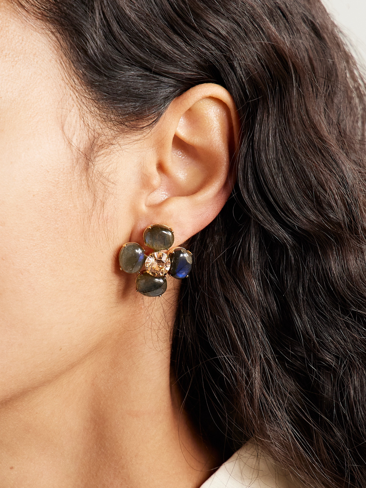 Jennifer Behr Quinn Gold-plated Labradorite And Crystal Earrings In Gold