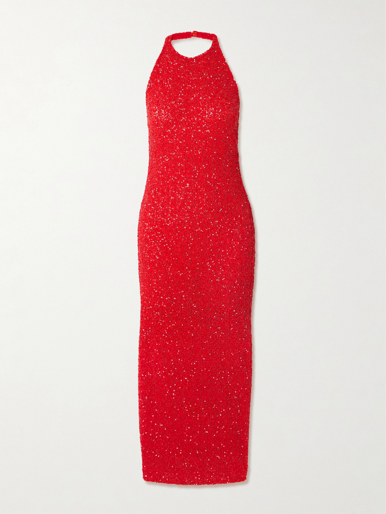 Tove Collette Sequin-embellished Mesh Halterneck Maxi Dress In Red