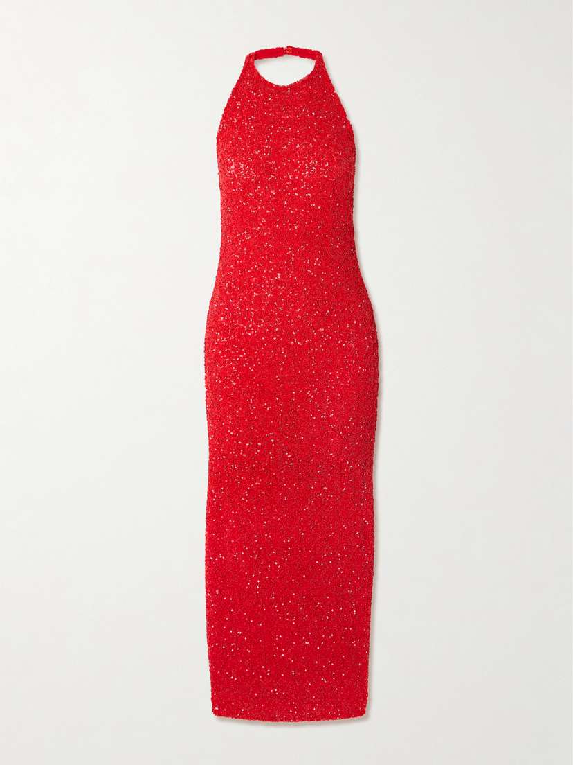 Tove Collette Sequin-embellished Mesh Halterneck Maxi Dress