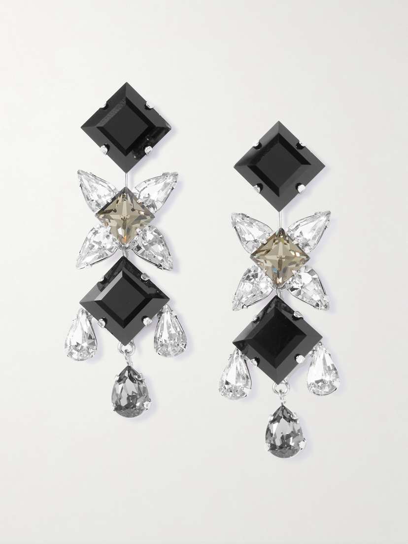 Jennifer Behr Raina Rhodium-plated Onyx And Crystal Earrings