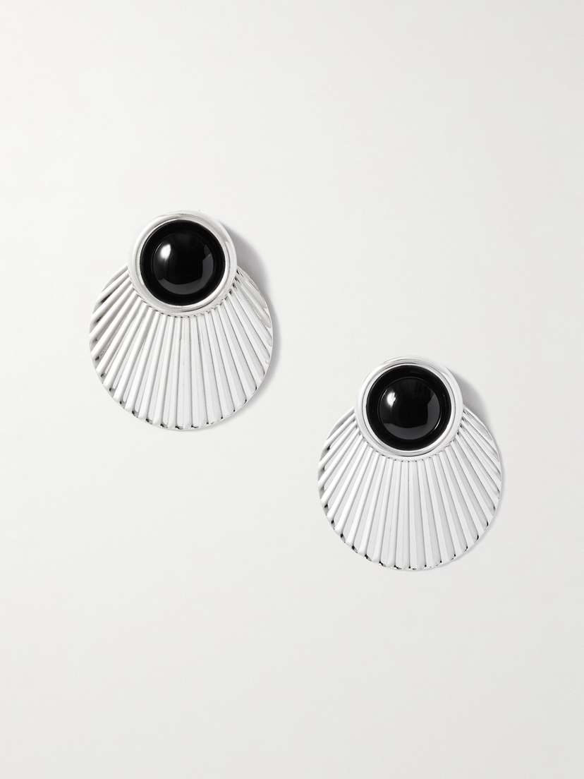 Jennifer Behr Argent Silver-tone Onyx Earrings