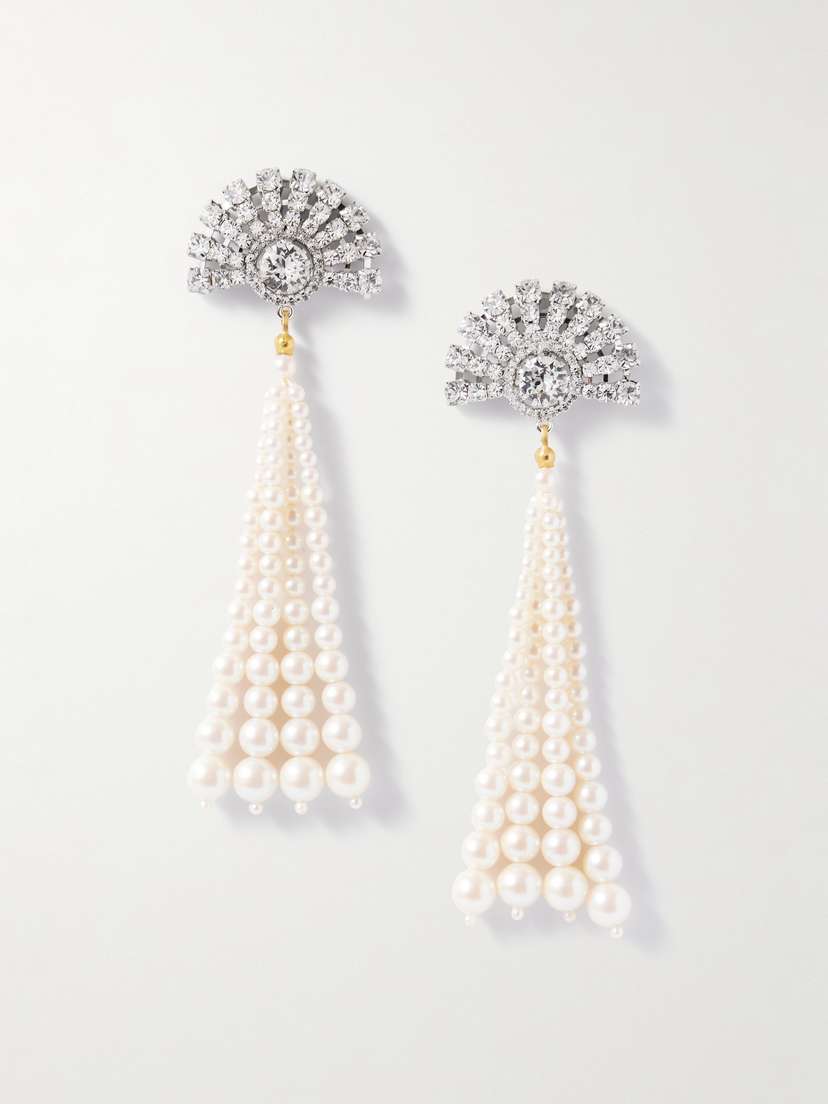 Jennifer Behr Winifred Rhodium-plated, Crystal And Faux Pearl Earrings