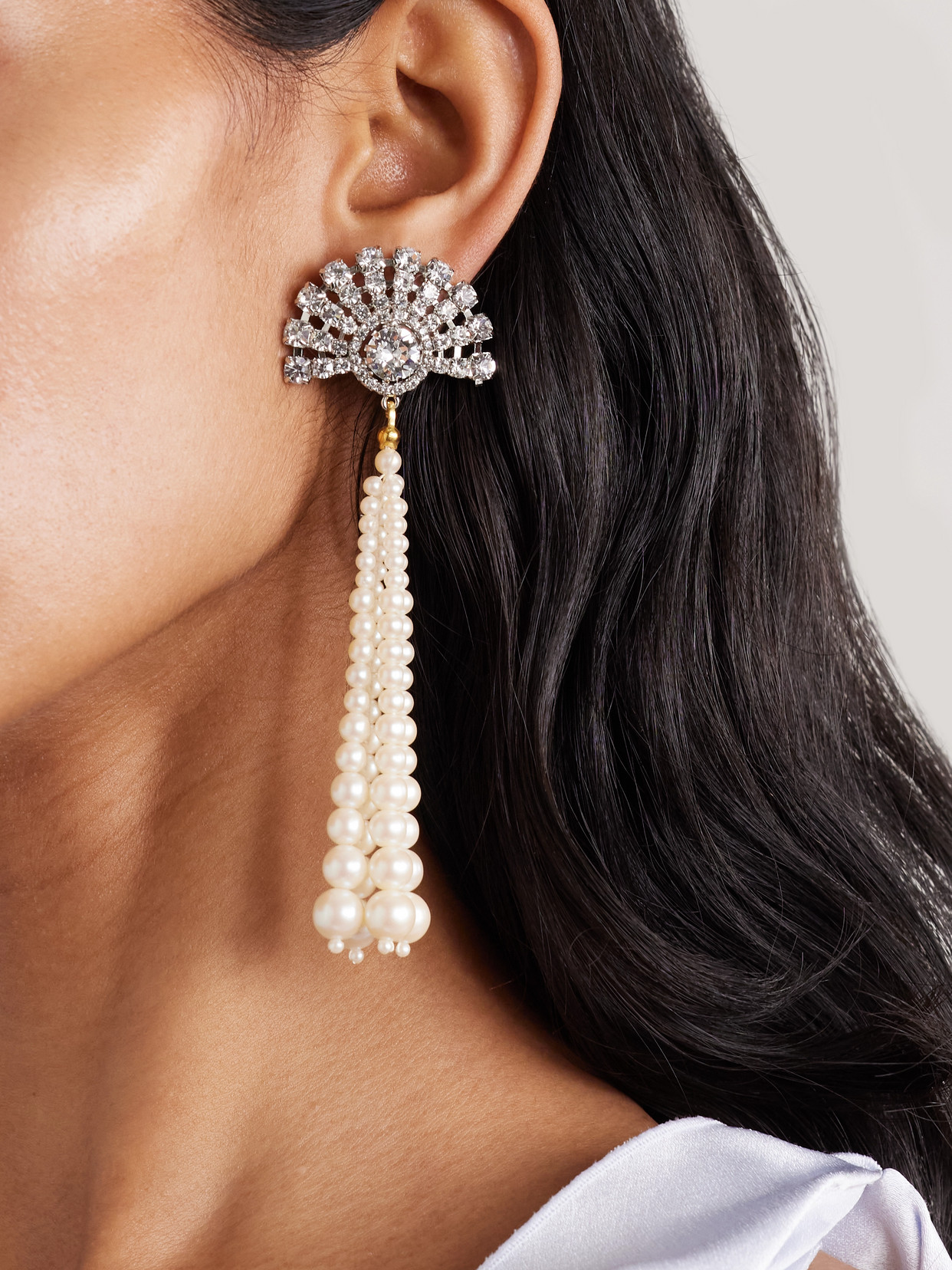 Jennifer Behr Winifred Rhodium-plated, Crystal And Faux Pearl Earrings In Neutral