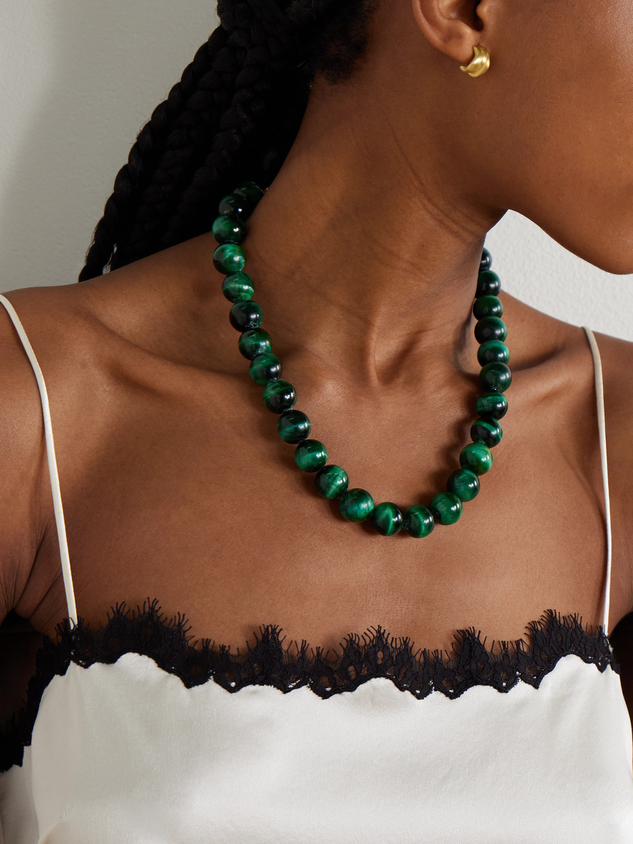 Jennifer Behr Wanda Gold-tone Tiger's Eye Necklace In Green