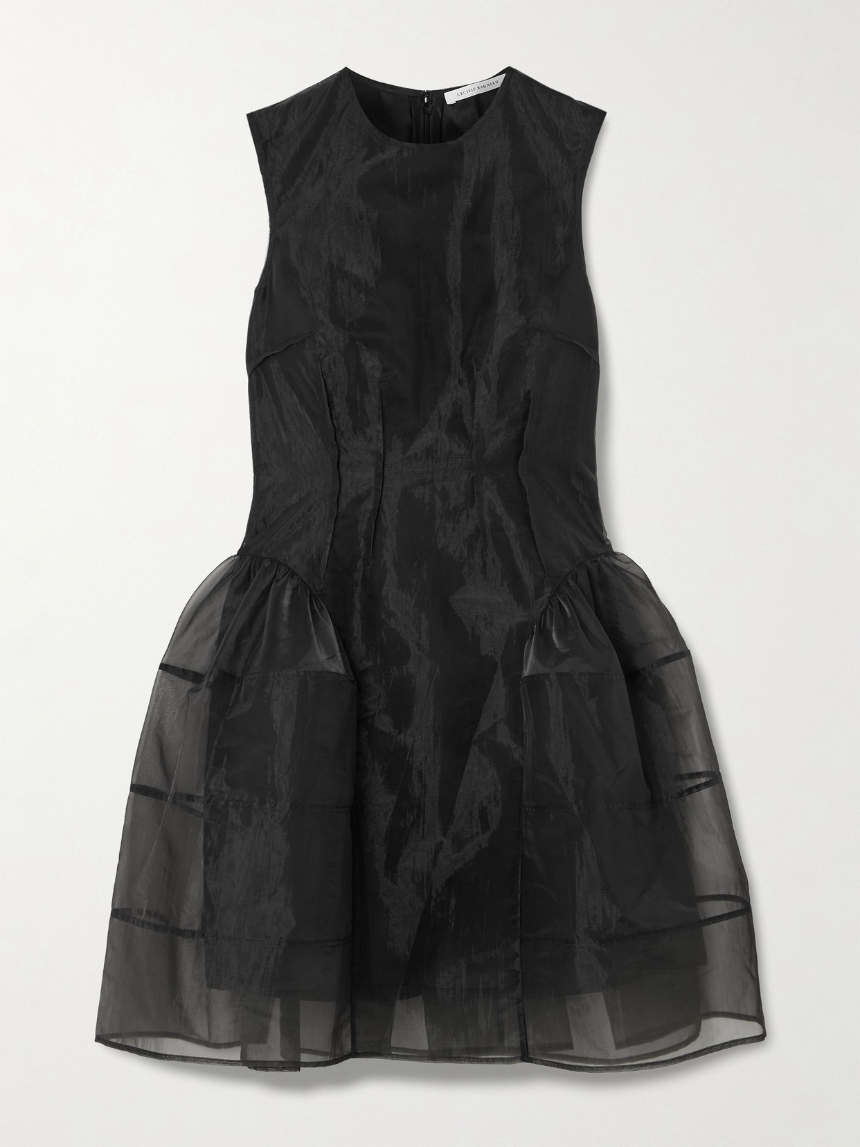 Cecilie Bahnsen Claudie Gathered Paneled Organza And Satin Mini Dress In Black