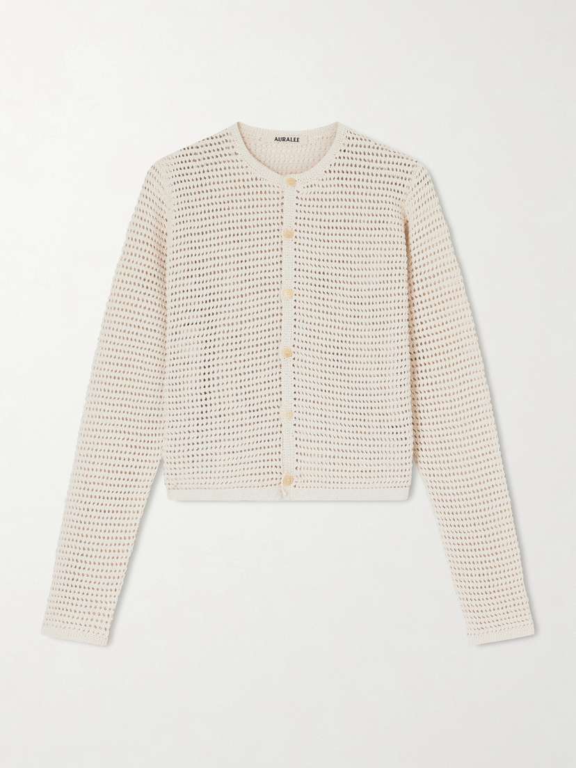 Auralee Tussah Crocheted Silk And Cotton-blend Cardigan