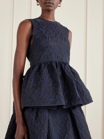 Cecilie Bahnsen Margueritte embroidered cotton-blend cloqué peplum top