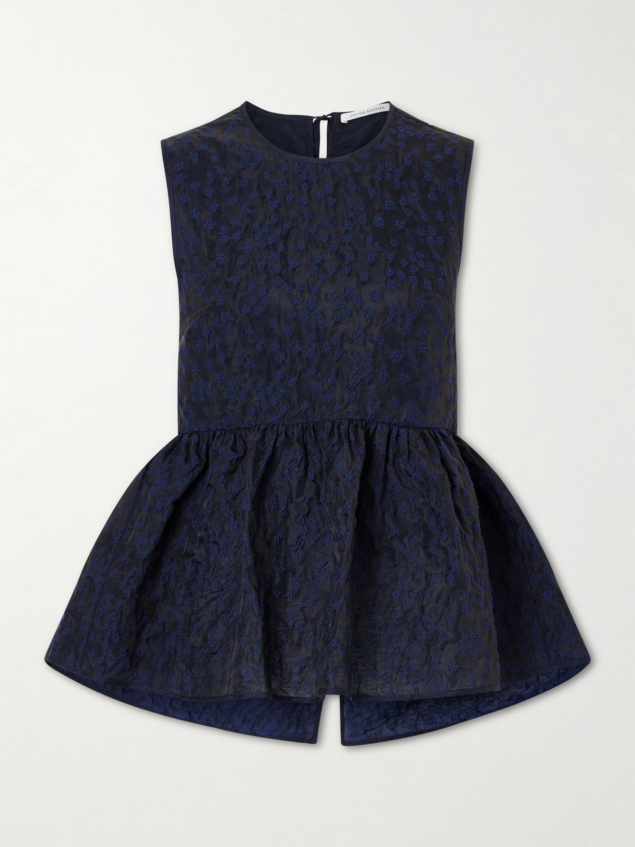 Cecilie Bahnsen Margueritte Embroidered Cotton-blend Cloqué Peplum Top In Blue