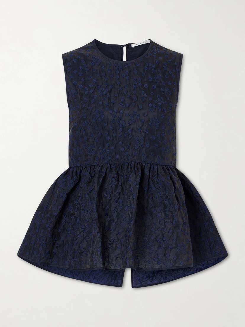 Cecilie Bahnsen Margueritte Embroidered Cotton-blend Cloqué Peplum Top