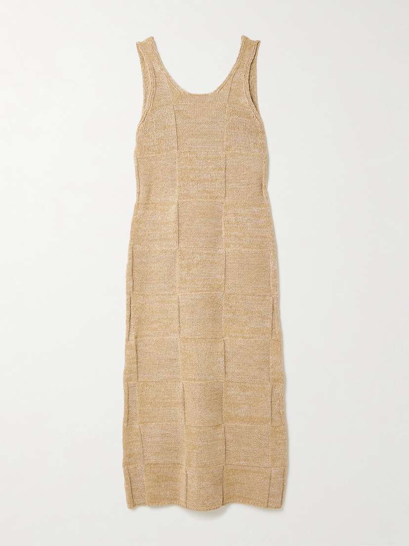Auralee Paneled Cotton And Linen-blend Knitted Midi Dress