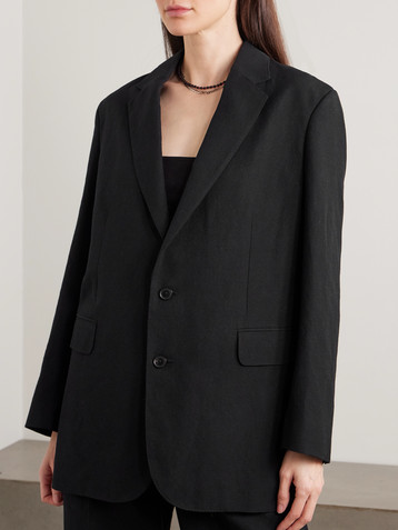 AURALEE Oversized wool, cotton and linen-blend Oxford blazer