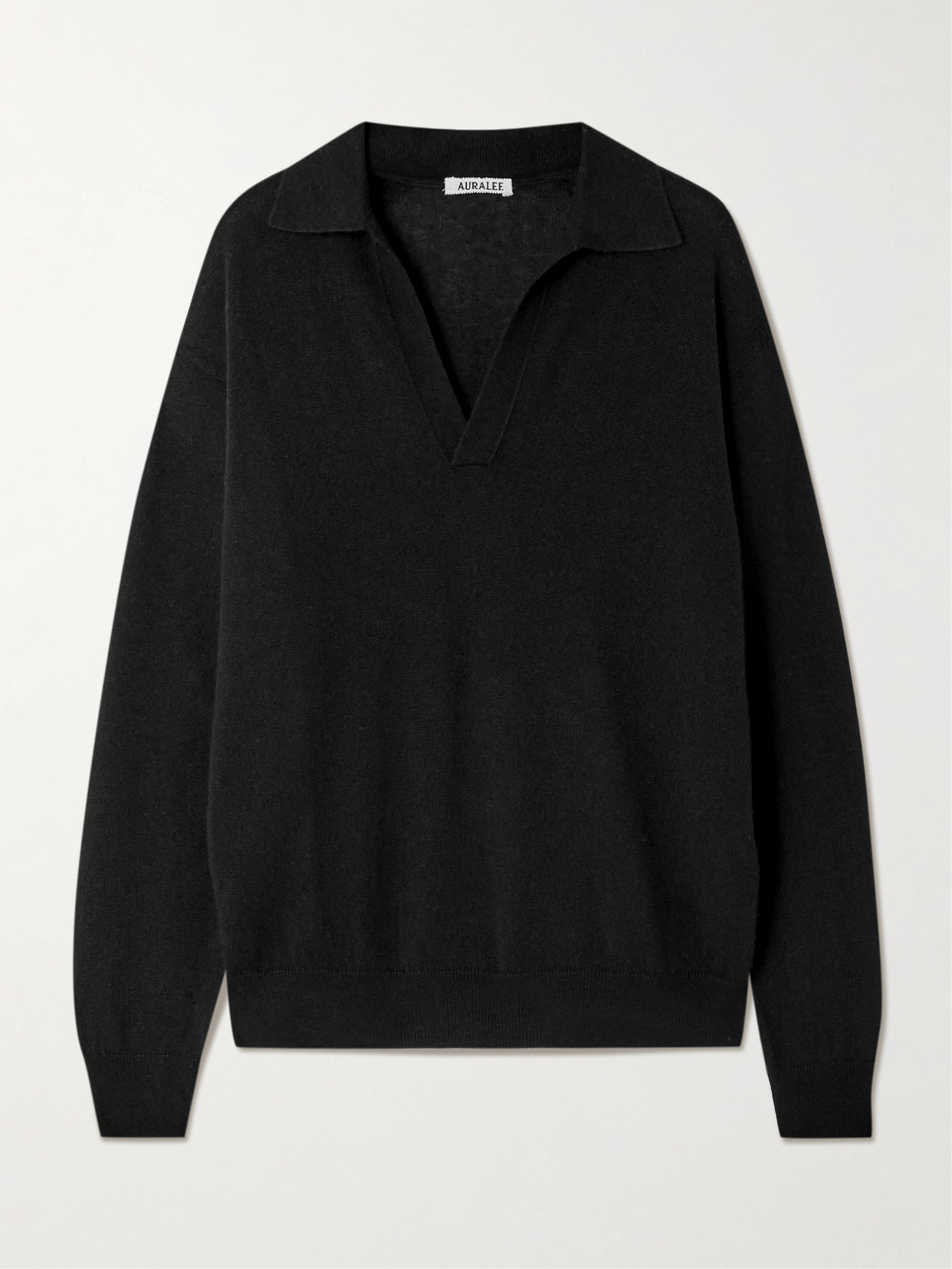 Auralee Cashmere And Silk-blend Polo Sweater In Black