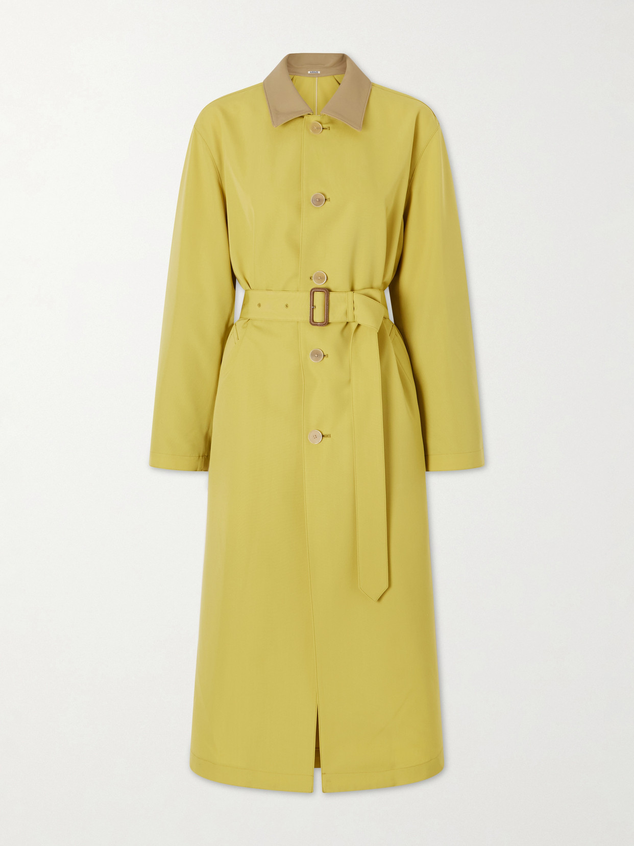 Auralee Belted Wool-canvas Trench Coat In Yellow