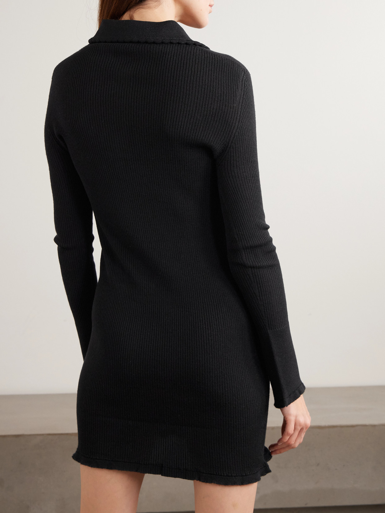 Cecilie Bahnsen Botka Ribbed Merino Wool Mini Dress In Black