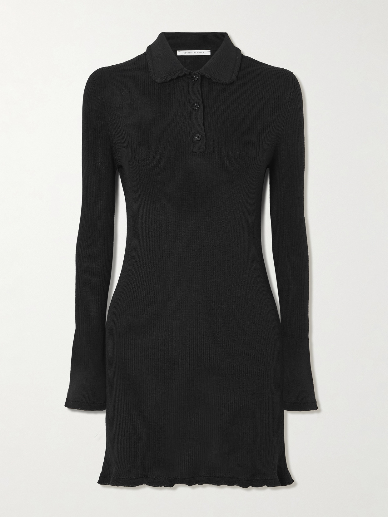 Cecilie Bahnsen Botka Ribbed Merino Wool Mini Dress In Black