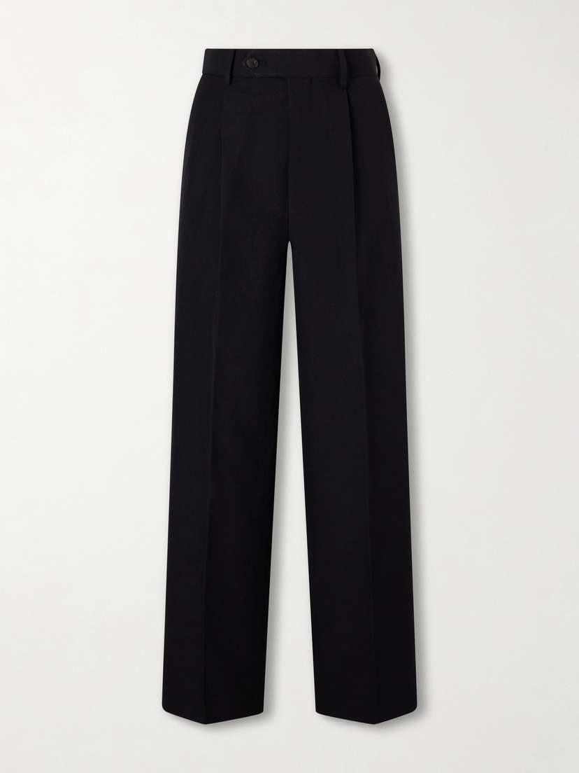 Auralee Pleated Wool, Cotton And Linen-blend Oxford Wide-leg Pants