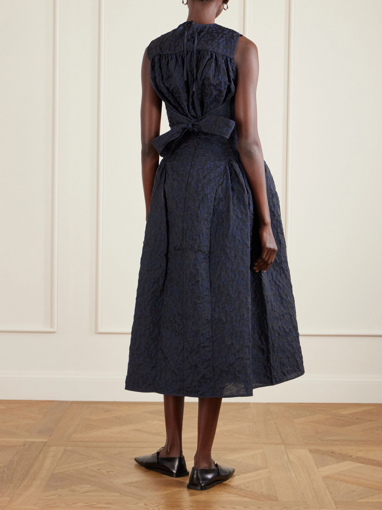 Fabiola Embroidered Cotton-Blend Cloqué Midi