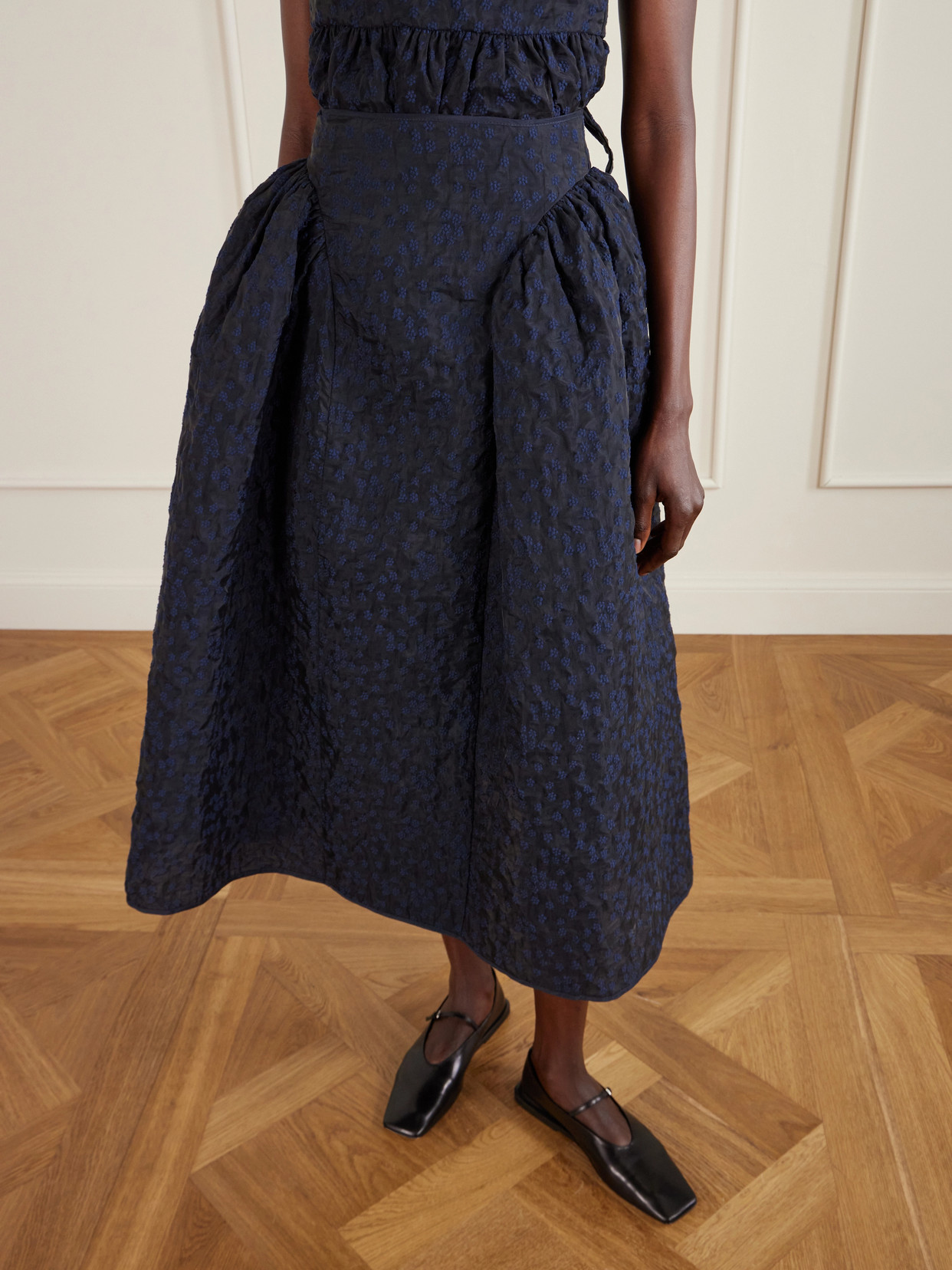 Fabiola Embroidered Cotton-Blend Cloqué Midi