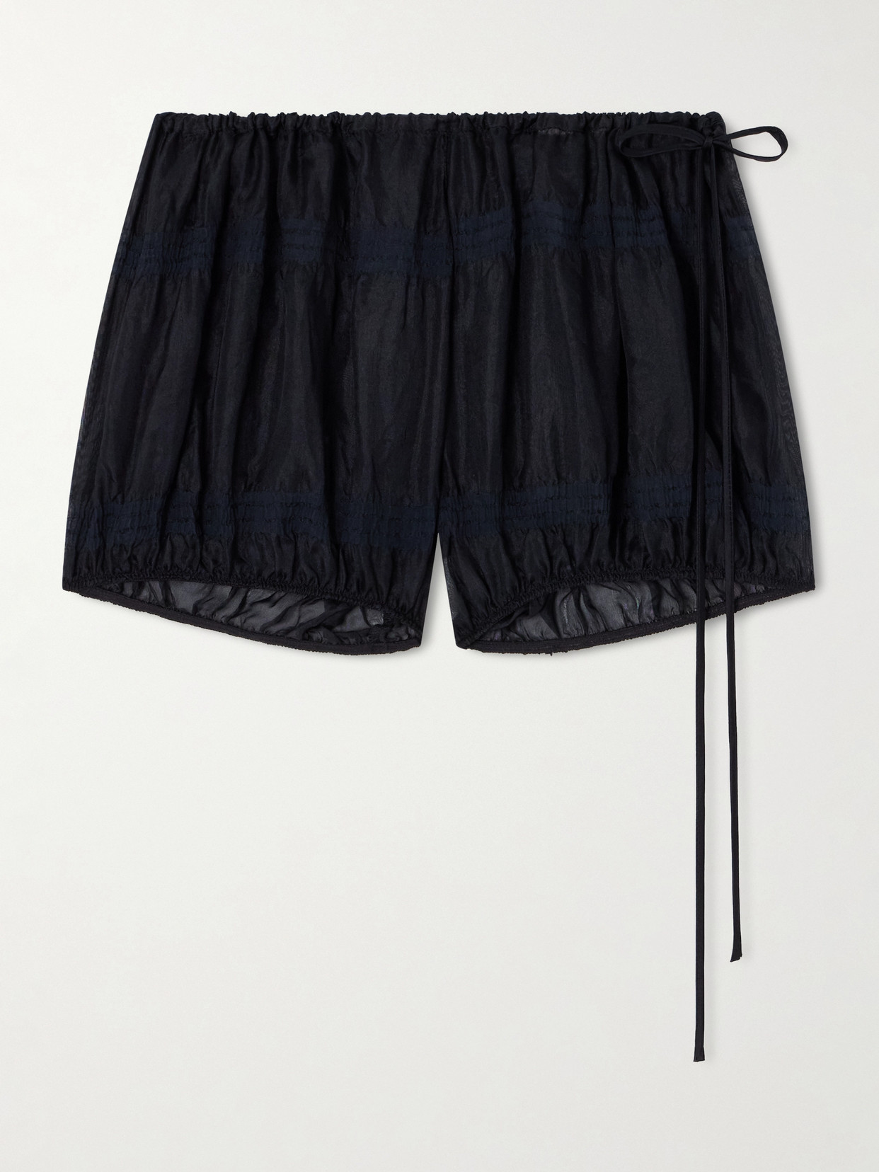 Kiki De Montparnasse Smocked Silk-blend Voile Shorts In Black