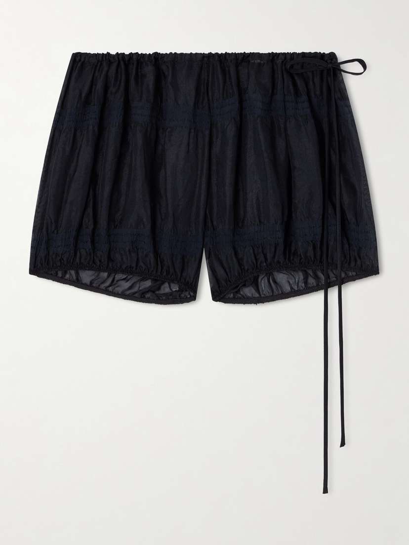 Kiki de Montparnasse Smocked Silk-blend Voile Shorts